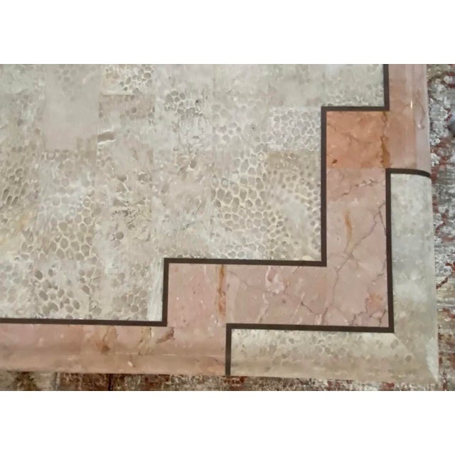 Metal Tessellated Stone Square Coffee Table With Pink Marble Inlay in the Style of Maitland-Smith For Sale - Image 7 of 12