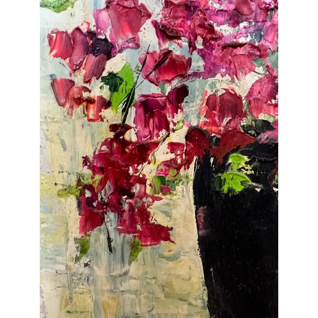 Post Impressionist Helen Botway Bougainvillea in a Dark Urn Oil on Board Painting, Signed 1960's 1960's For Sale - Image 3 of 11