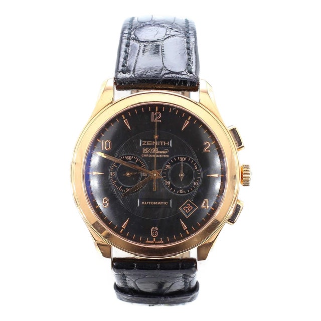 Zenith El Primero Grande Class Chronograph Automatic 18k Rose Gold Black Watch For Sale
