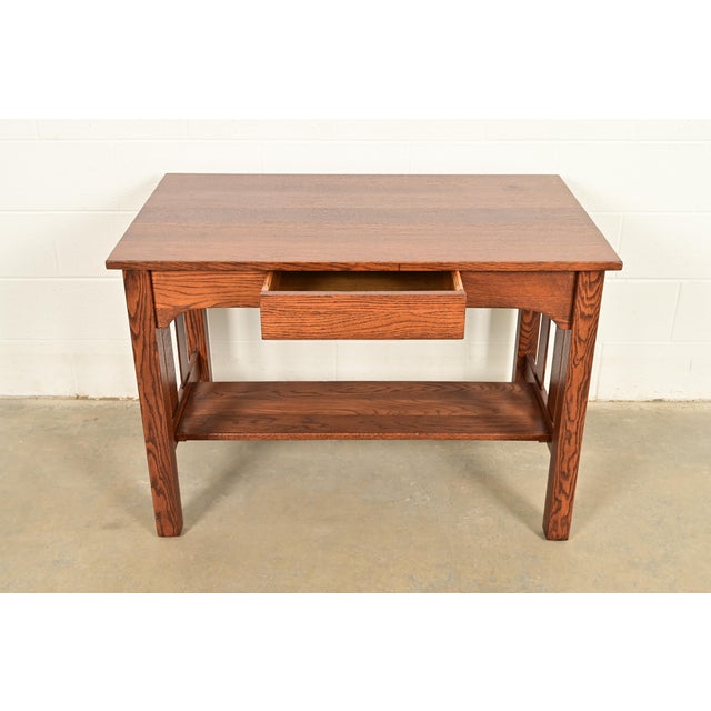 Early 20th Century Stickley Brothers Style Antique Mission Oak Arts & Crafts Writing Desk, Newly Refinished For Sale - Image 5 of 14