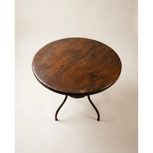 French Country Late 20th Century Round Wood & Wrought Iron Dining Table For Sale - Image 3 of 5
