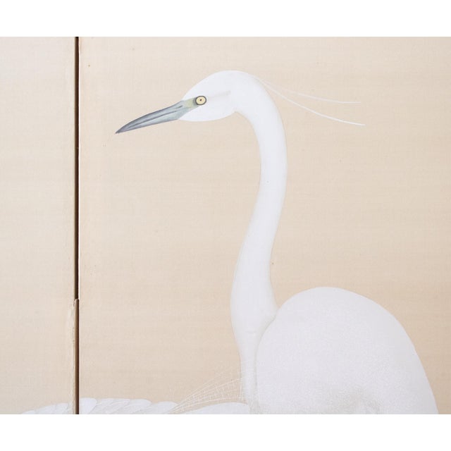 C. 1970s Japanese Style Monochrome Silk Screen "Egrets and Moon" For Sale - Image 11 of 18