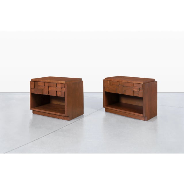 These exquisite walnut nightstands, designed in the 1950s by Lane Furniture as part of the iconic Staccato Collection,...