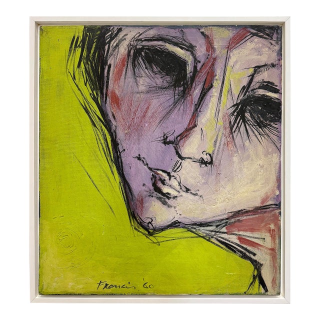Mid-Century Modern Abstract Portrait Painting Signed Francis '60 For Sale