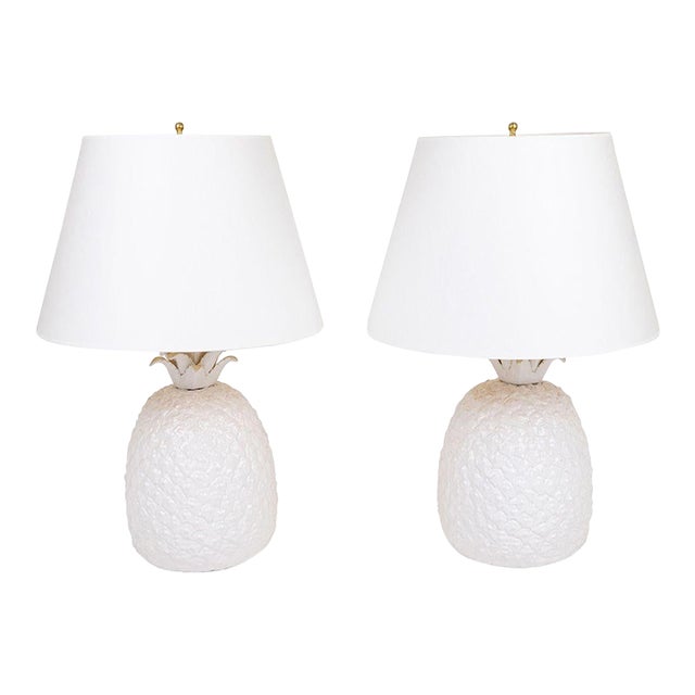 Pair of Late 20th Century White Porcelain Pineapple Lamps For Sale