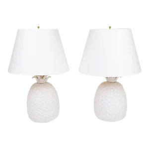Pair of Late 20th Century White Porcelain Pineapple Lamps