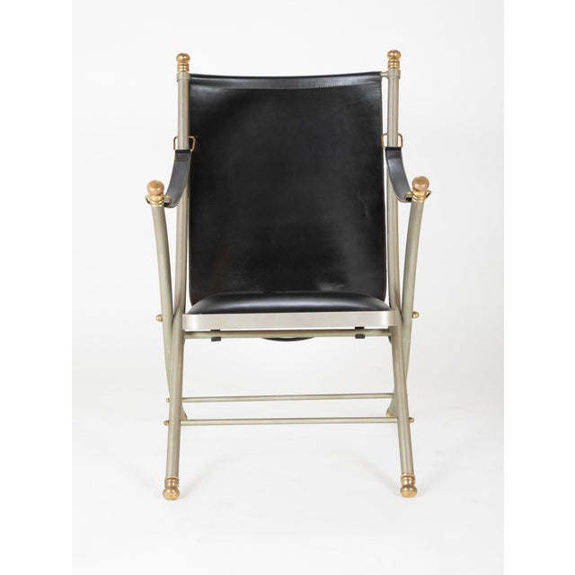 Maison Jansen Brushed Steel and Brass Campaign Armchair For Sale In New York - Image 6 of 12