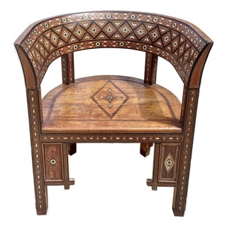 Antique Marquetry & Mother-of-Pearl Round-Back Chair For Sale