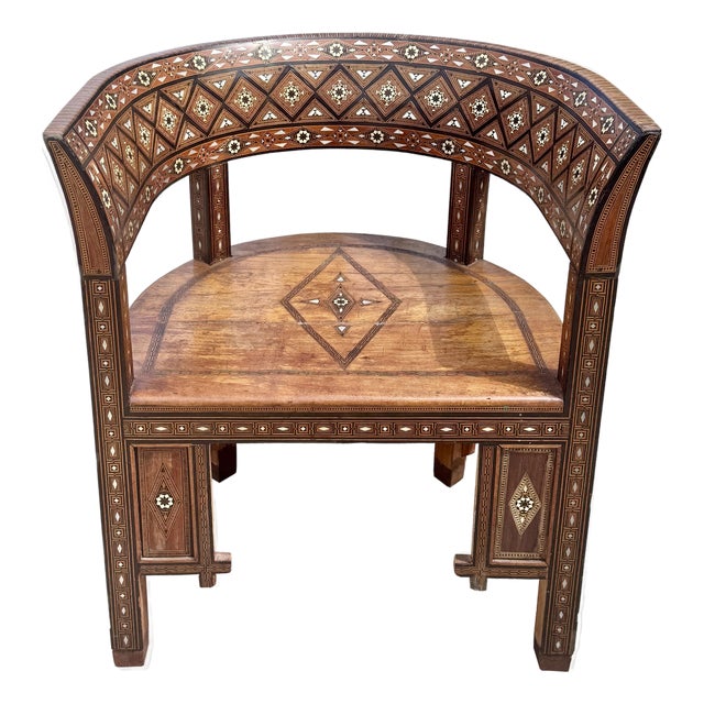 Antique Marquetry & Mother-of-Pearl Round-Back Chair For Sale