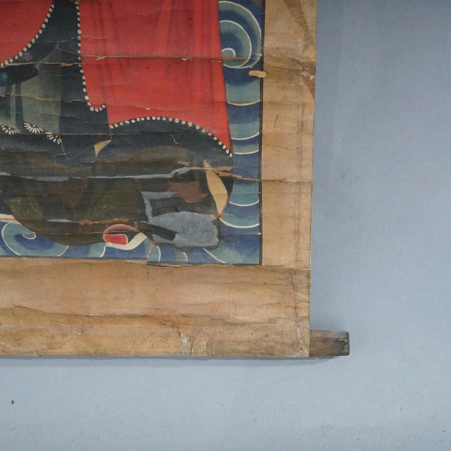 Large Antique Chinese Deity Scroll Painting 19th Century For Sale - Image 12 of 12