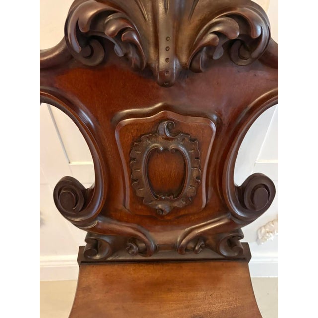 Antique Victorian Carved Mahogany Hall Chairs, 1850s, Set of 2 For Sale - Image 9 of 18