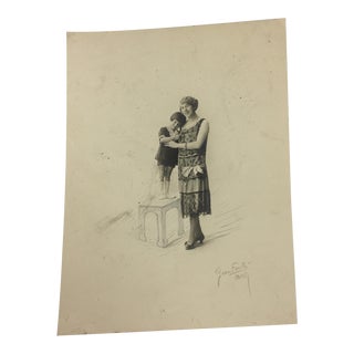 Early 1920s French Mother and Child Portrait For Sale