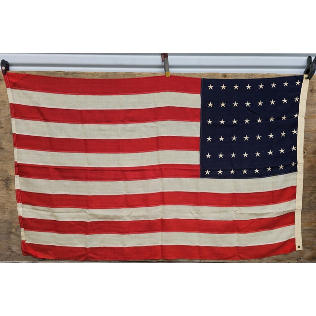 1950s Vintage 48 Star American Flag Cotton Sewn Wwii Wwi & Korea Americana Banner 46 X 74 For Sale - Image 5 of 17