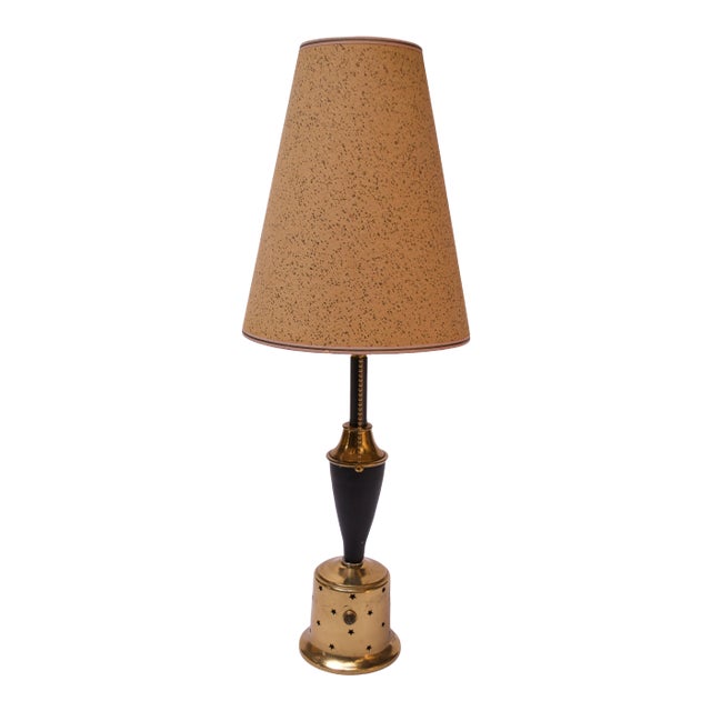 American Modern Brass Table Lamp With Star Perforation Detail For Sale