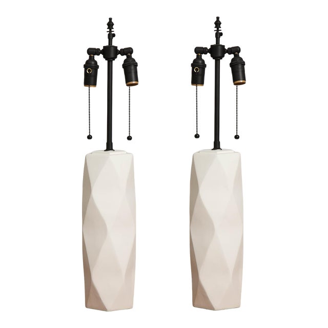 Bespoke Cubist Inspired Plaster Lamps - a Pair For Sale