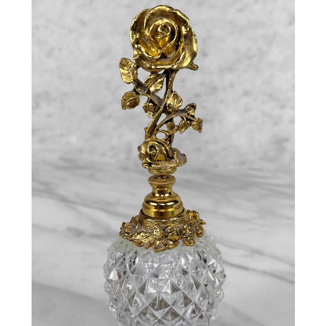 Vintage Victorian Gold Ormolu Crystal Vanity Perfume Bottle For Sale - Image 6 of 9