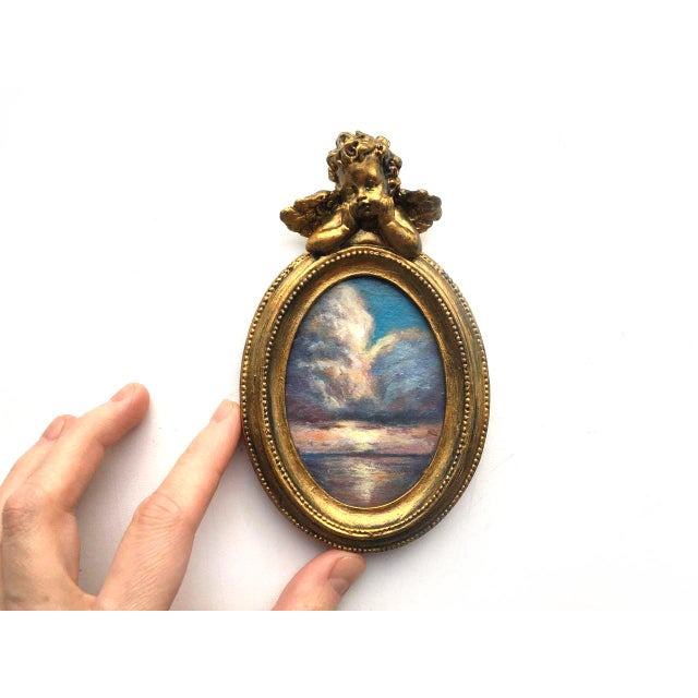 Framed Original Painting Landscape Heaven Sky Miniature Decor by Valeriya Serova For Sale - Image 6 of 8