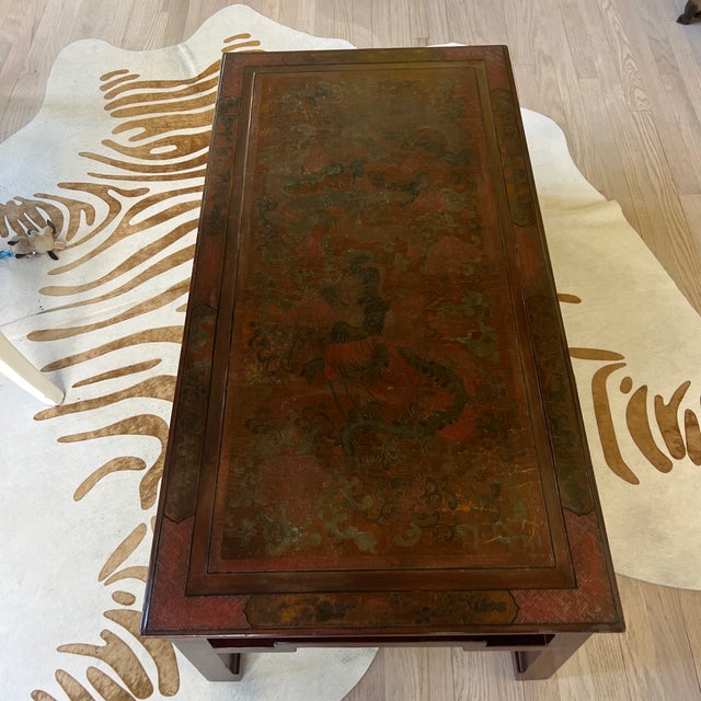 Chinese Stunning Vintage Umber Rouge Chinese Incised Coffee Table For Sale - Image 3 of 12