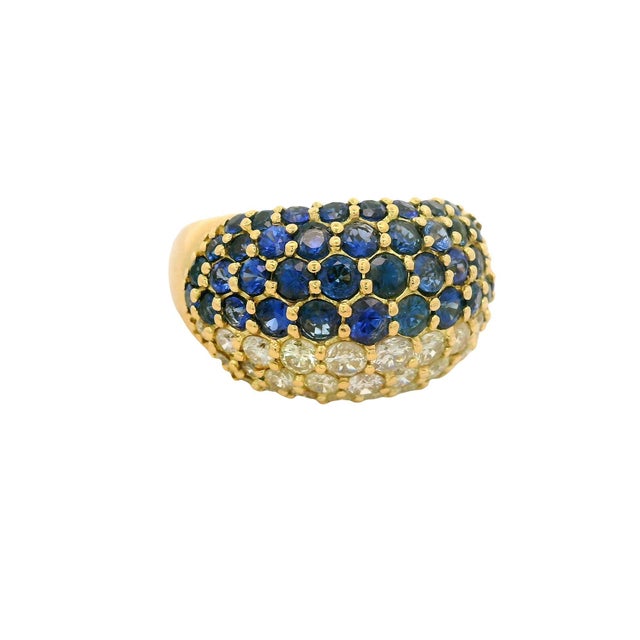 Contemporary Sapphire Diamond 18k Yellow Gold Pave Ring, Size 6.75 For Sale - Image 3 of 6