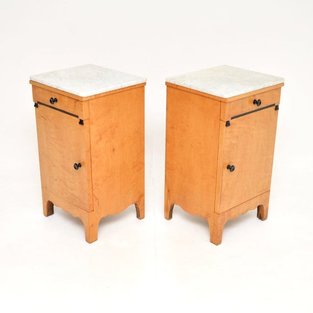 Antique Swedish Satin Birch Bedside Cabinets with Marble Tops, 1890s, Set of 2 For Sale - Image 6 of 11