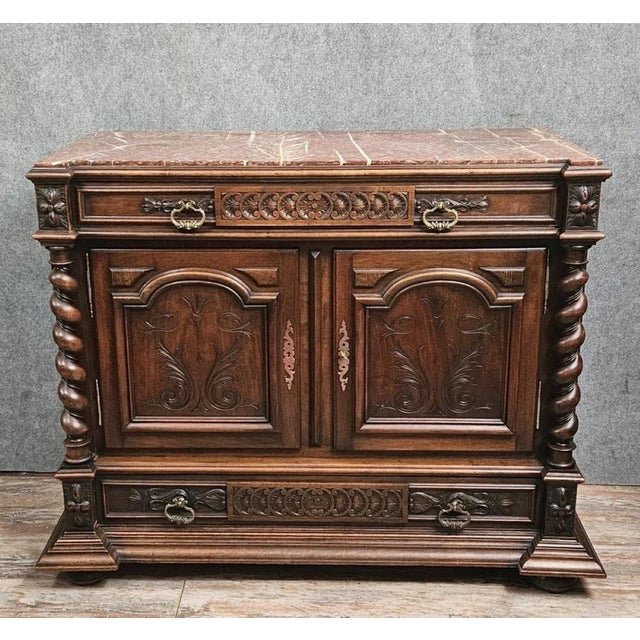 Brown 19th Century Renaissance Walnut Chest of Drawers with Doors and Marble Top For Sale - Image 8 of 14