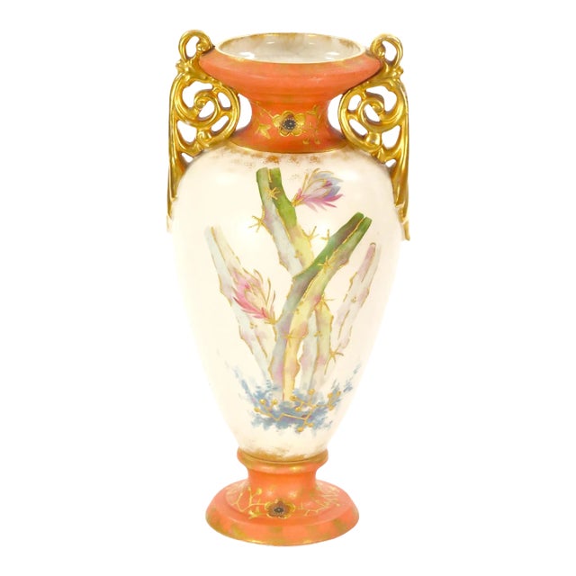 19th Century German Porcelain Hand Painted / Gilt Decorated Detail Vase For Sale