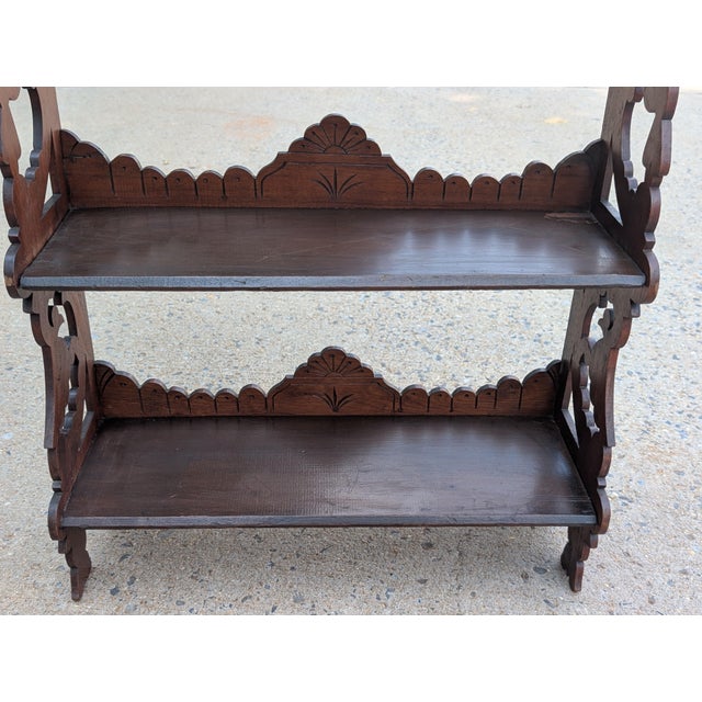 Victorian Mahogany Fretwork Three-Tier Wall Hanging Display Shelves, Circa 1880 For Sale - Image 9 of 10