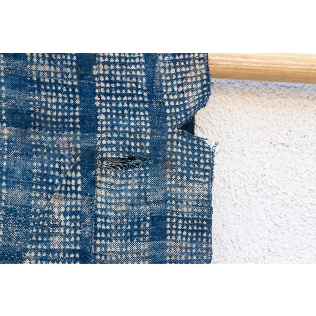 African Azure Grid Indigo Mud Cloth Throw For Sale - Image 3 of 7
