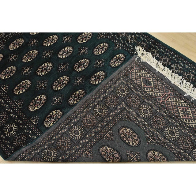 Bokhara Rug 5′ X 8’6” Green Wool Tribal Hand-Knotted Oriental Carpet For Sale - Image 12 of 13