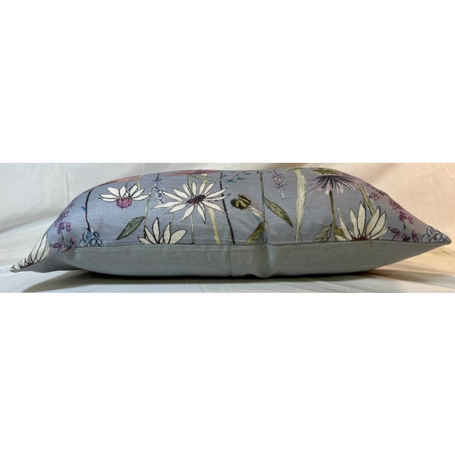 Large Bolster Pillow Decorated With a Mid Century Modern Floral Pattern of Pinks, Blues & Whites on a Flirty Periwinkle Background - Made in the U K For Sale - Image 9 of 12