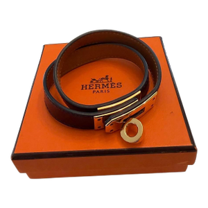Hermès Kelly Double Tour Bracelet in Black Leather With Gold-Plated Hardware