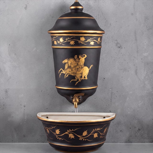 Mid-Century Italian Neo-Classical Style Ceramic Lavabo Fountain Jasperware Glaze For Sale - Image 4 of 6