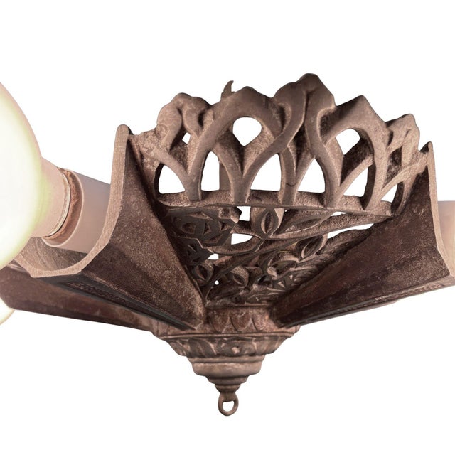 1930s Art Deco Brass Five Light Circular Chandelier by Markel W/ Original Chain For Sale - Image 9 of 10