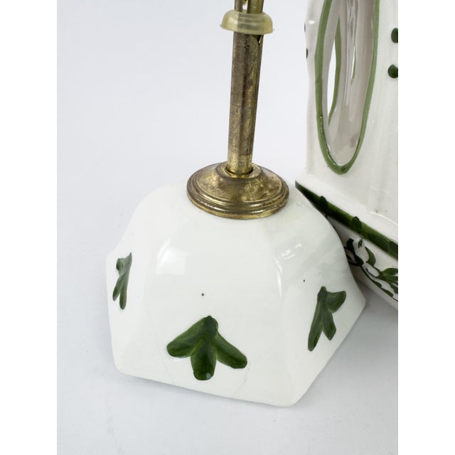 Vintage French Ceramic Pendant Light With Hand-Painted Green Birds For Sale - Image 17 of 18