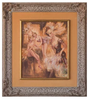 Montserrat Barta, Cabaret Dancers, 20th-Century, Oil on Canvas, Framed