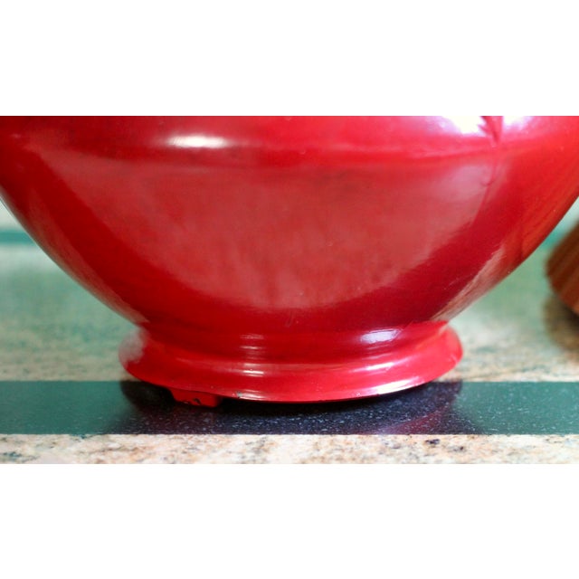 1920s Pair of Red Glass Art Deco Table Lamps With Orange Pleated Lampshades For Sale - Image 13 of 18