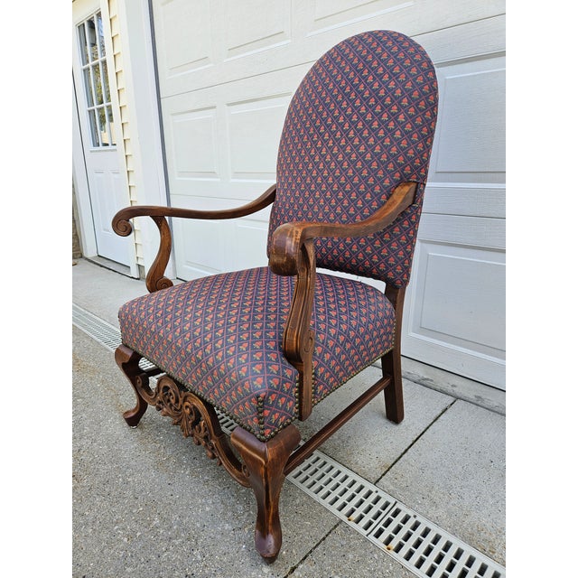 Wood Antique Victorian Style Upholstered Arm Chair For Sale - Image 7 of 11