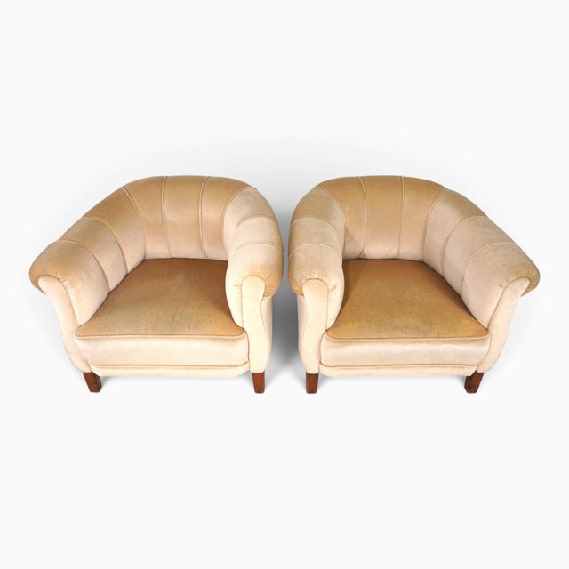 Textile Art Deco Club Chairs with Champagne-Colored Mohair, 1930, Set of 2 For Sale - Image 7 of 18