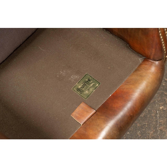 Vintage Wingback Leather Chair With Pillow, Ottoman by Walter E. Smithe For Sale - Image 18 of 18
