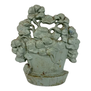 Antique Cast Iron Hubley Nasturtiums Floral Basket Doorstop #221 in a Wonderful Original Light Blue Color From U S a - Circa 1920