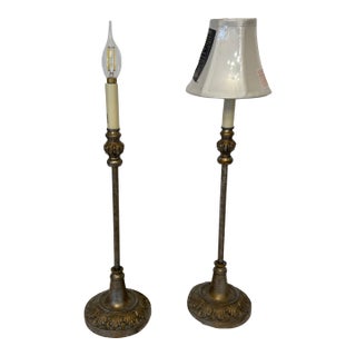 1970s Hollywood Regency Candle Stick Table Lamps a Pair For Sale