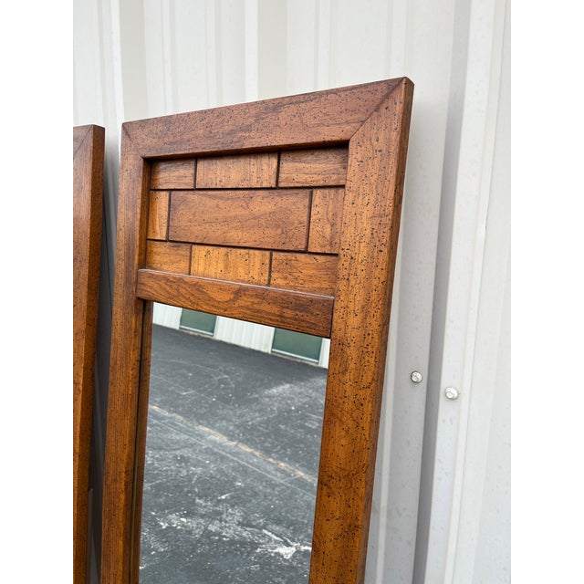 Mid-Century Modern Dixie Brutalist Walnut Dressing Mirrors- A Pair For Sale - Image 3 of 12