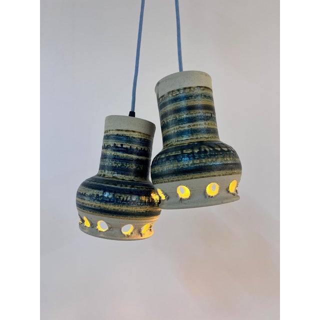 Hanging Lamp in Blue and Beige Ceramic by Per Engstrøm For Sale - Image 5 of 11