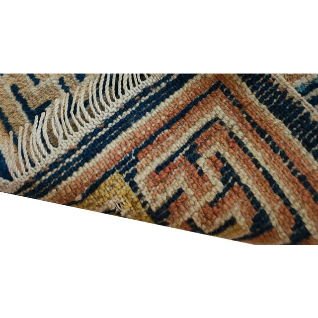 1870s Yellow Gold Medallion Antique Chinese Ningxia 2' X 2'2" Wool Knotted Carpet Rug For Sale In New York - Image 6 of 9