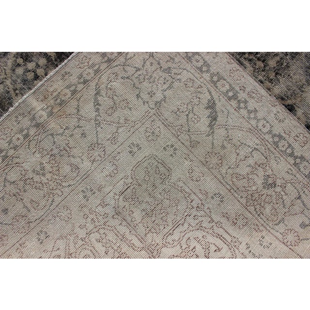 Distressed Turkish Rug With Floral Design in Taupe, Dark Gray Tan & Charcoal For Sale - Image 12 of 13