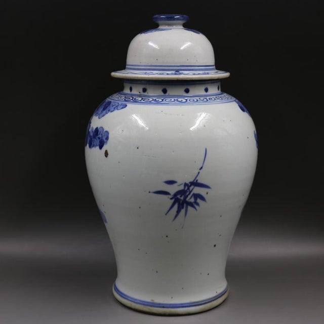 Antique Chinese Ceramic Pot China Blue Ground Famille Rose Porcelain Ginger Jar Hand Painted Figures Pattern For Sale In Seattle - Image 6 of 8
