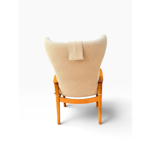 Danish Modern High Wingback Recliner Attributed to Farstrup | Cream Bouclé With Headrest Pillow | Teak Frame For Sale - Image 9 of 15