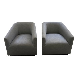 Restoration Hardware 1950s Italian Shelter Arm Chairs With Oak Base - Set of 2 Chairs For Sale