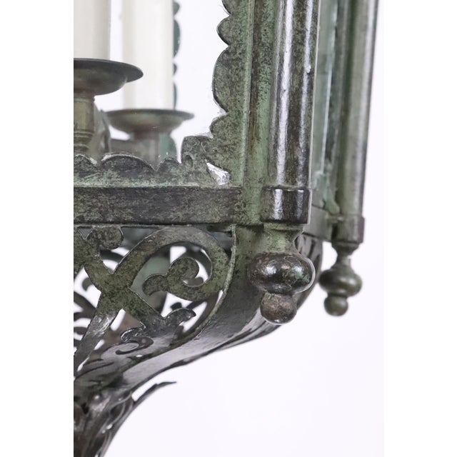 Restored Antique French Wrought Iron Exterior Lantern Pendant Light For Sale - Image 11 of 16