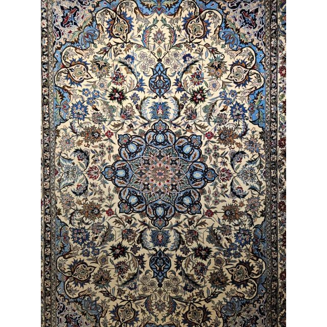 Vintage Tabriz Design Area Rug, Hand-Knotted Wool, Floral Pattern, Ivory & Blue, 6x8 For Sale - Image 15 of 18